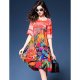 Women out fancy silk loose, straight dresses, graphic print V-neck