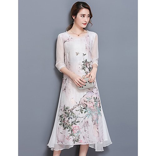 A word out of retro female dress, print summer round neck sleeve south of the rise in the middle of inelastic polyester
