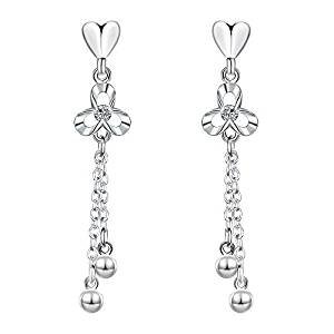 Silver earrings flower earrings tassel earrings earrings Clover Pendant Earrings