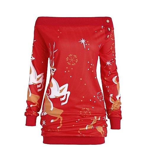 Women basic A-line dress, animals, deer, snow, print