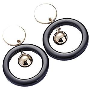 Black and stainless steel circular geometric earrings